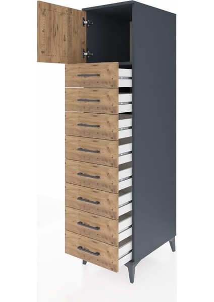 Kronos Dolap Tek Raflı 8 Çekmeceli Tek Kapaklı 44X59X182 Antrasit-Çam fırsatları