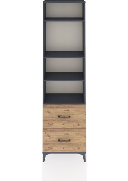 Arges Dolap 4 Raflı 2 Çekmeceli 60X30X221 Antrasit-Çam