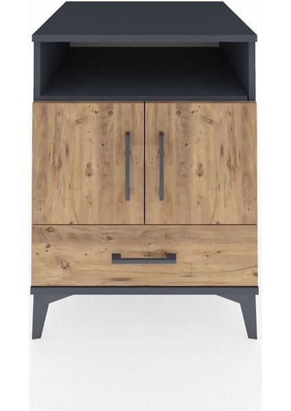 Kronos Komodin 3 Raflı Tek Çekmeceli 2 Kapaklı 60X59X80 Antrasit-Çam