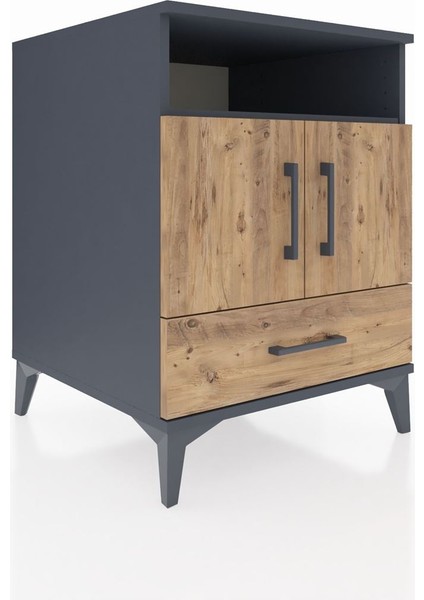 Kronos Komodin 3 Raflı Tek Çekmeceli 2 Kapaklı 60X59X80 Antrasit-Çam fiyatları