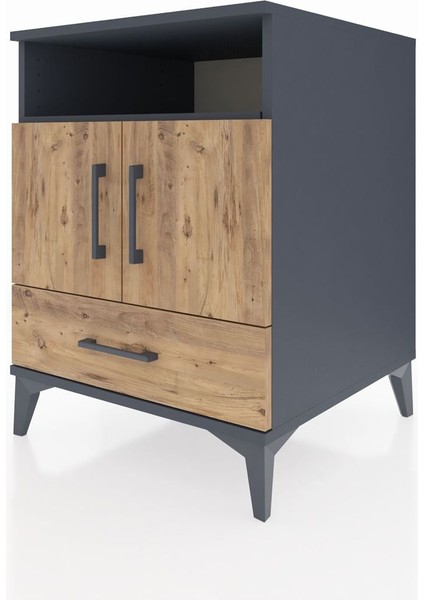 Kronos Komodin 3 Raflı Tek Çekmeceli 2 Kapaklı 60X59X80 Antrasit-Çam modelleri