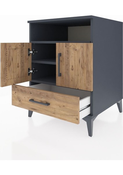 Kronos Komodin 3 Raflı Tek Çekmeceli 2 Kapaklı 60X59X80 Antrasit-Çam fırsatları
