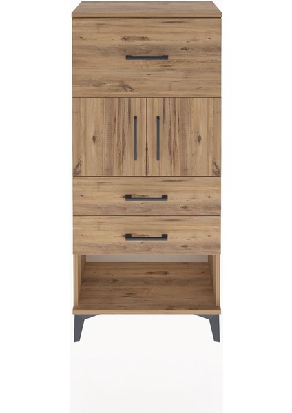 Arges Dolap Tek Raflı 3 Çekmeceli 2 Kapaklı 60X30X134 Çam-Çam