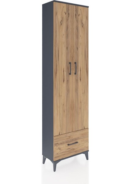 Arges Dolap 5 Raflı Tek Çekmeceli 2 Kapaklı 60X30X221 Antrasit-Çam fiyatları