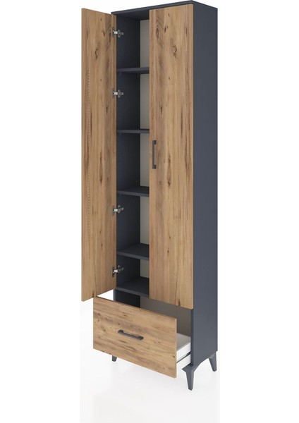 Arges Dolap 5 Raflı Tek Çekmeceli 2 Kapaklı 60X30X221 Antrasit-Çam fırsatları