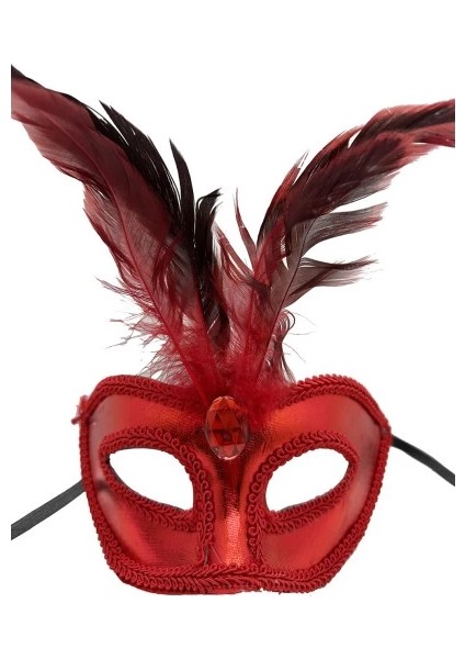 Rugan Kaplama Kırmızı Tüylü Parti Maskesi fiyatları