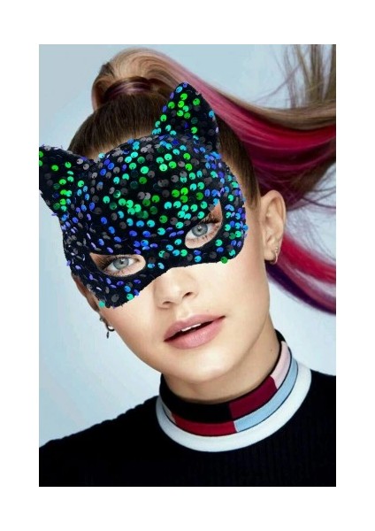 Siyah Kadife Mavi Yeşil Parti Maskesi fiyatları