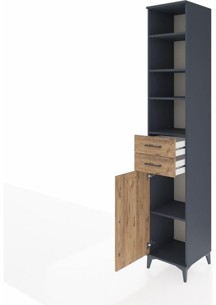 Hyperion Dolap 5 Raflı 2 Çekmeceli Tek Kapaklı 44X44X243 Antrasit-Çam fırsatları