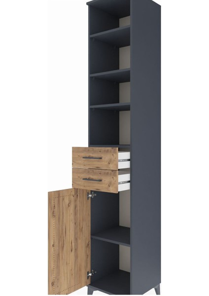 Hyperion Dolap 5 Raflı 2 Çekmeceli Tek Kapaklı 44X44X243 Antrasit-Çam indirimleri