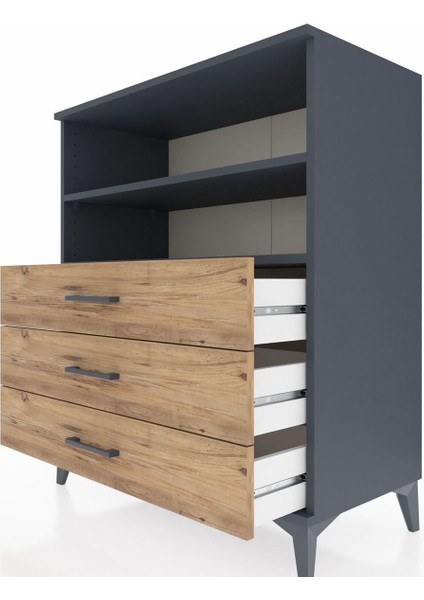 Hyperion Şifonyer 2 Raflı 3 Çekmeceli 88X44X106 Antrasit-Çam indirimleri