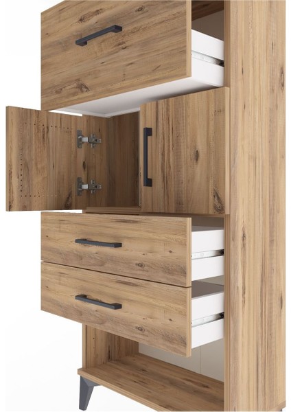 Arges Dolap Tek Raflı 3 Çekmeceli 2 Kapaklı 60X30X134 Çam-Çam indirimleri