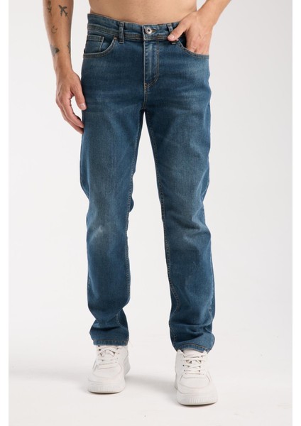 Streç Dar Paça Erkek Kot Pantolon - Esnek Likralı Slim Fit Jean - Konforlu Pamuklu Kumaş fırsatları