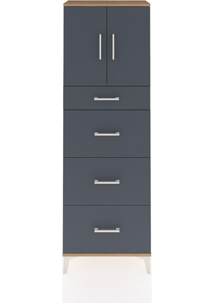 Arges Dolap 2 Raflı 4 Çekmeceli 2 Kapaklı 60X30X182 Çam-Antrasit