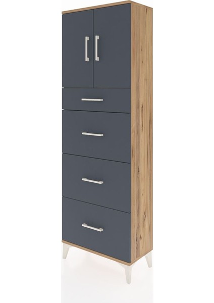 Arges Dolap 2 Raflı 4 Çekmeceli 2 Kapaklı 60X30X182 Çam-Antrasit modelleri