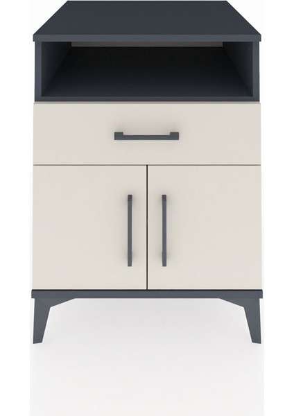 Kronos Komodin 2 Raflı Tek Çekmeceli 2 Kapaklı 60X59X80 Antrasit-Aytaşı