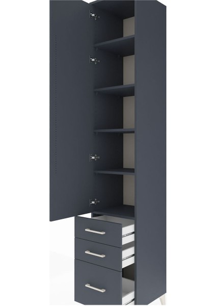 Hyperion Dolap 5 Raflı 3 Çekmeceli Tek Kapaklı 44X44X243 Antrasit-Antrasit indirimleri