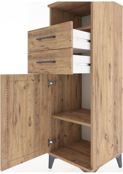 Hyperion Dolap 2 Raflı 2 Çekmeceli Tek Kapaklı 44X44X134 Çam-Çam indirimleri