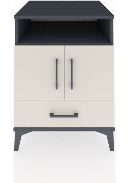 Kronos Komodin 3 Raflı Tek Çekmeceli 2 Kapaklı 60X59X80 Antrasit-Aytaşı