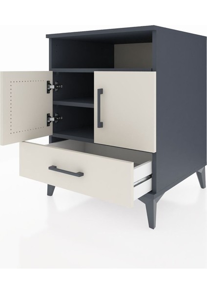 Kronos Komodin 3 Raflı Tek Çekmeceli 2 Kapaklı 60X59X80 Antrasit-Aytaşı fırsatları