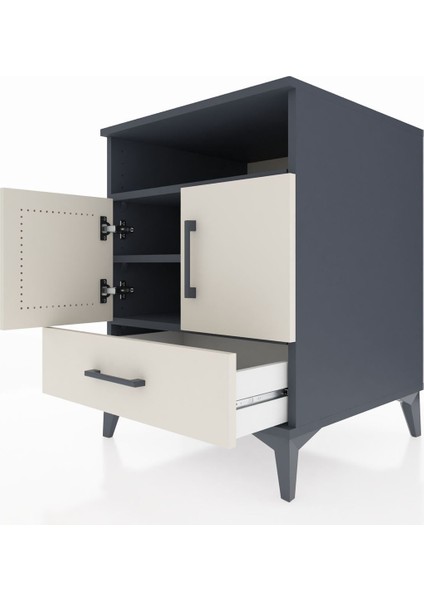 Kronos Komodin 3 Raflı Tek Çekmeceli 2 Kapaklı 60X59X80 Antrasit-Aytaşı indirimleri