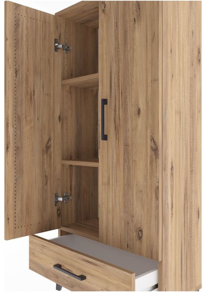 Arges Dolap 3 Raflı Tek Çekmeceli 2 Kapaklı 60X30X134 Çam-Çam indirimleri