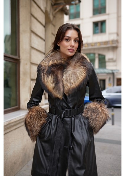 Black Flame Hakiki Kürk Kahve , Deri Kaban Siyah