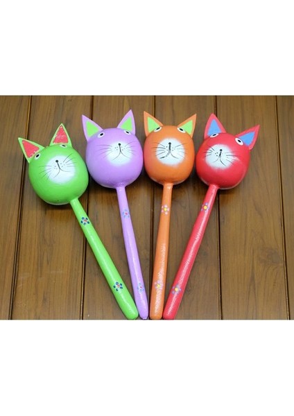 Ahşap Kedi Marakas Tekli