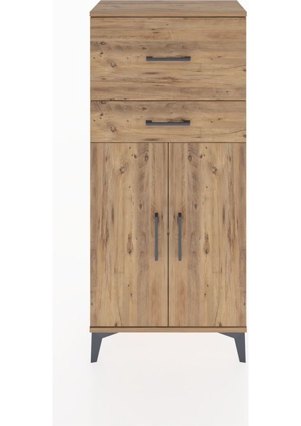 Hyperion Dolap Tek Raflı 2 Çekmeceli 2 Kapaklı 60X44X134 Çam-Çam