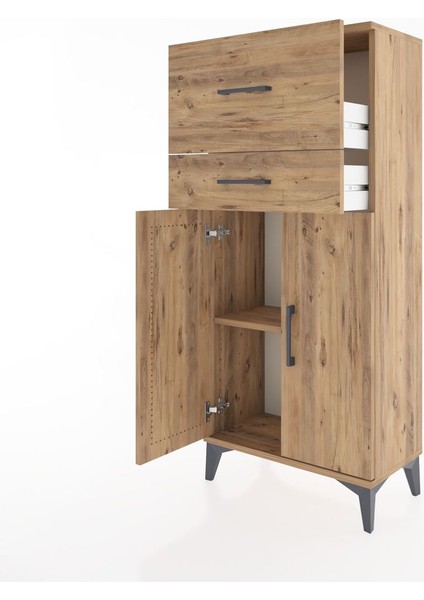 Hyperion Dolap Tek Raflı 2 Çekmeceli 2 Kapaklı 60X44X134 Çam-Çam fırsatları