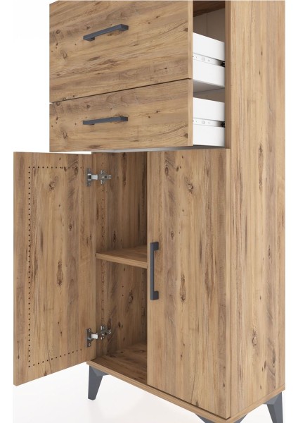 Hyperion Dolap Tek Raflı 2 Çekmeceli 2 Kapaklı 60X44X134 Çam-Çam indirimleri