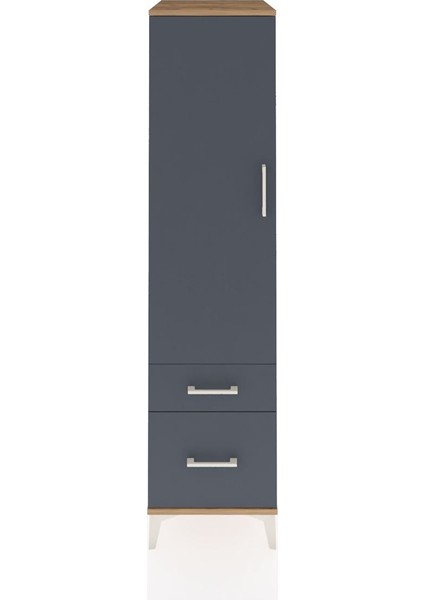 Kronos Dolap 4 Raflı 2 Çekmeceli Tek Kapaklı 44X59X182 Çam-Antrasit