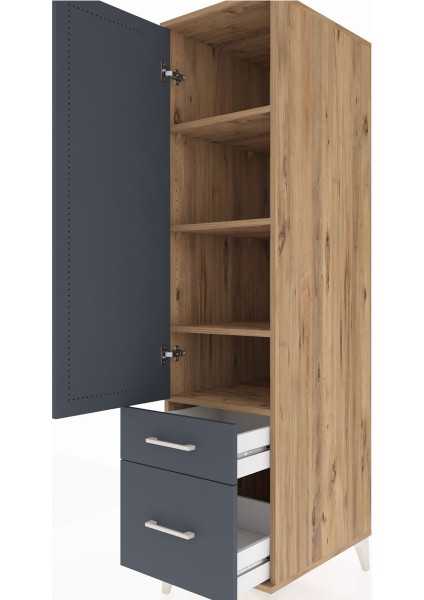 Kronos Dolap 4 Raflı 2 Çekmeceli Tek Kapaklı 44X59X182 Çam-Antrasit indirimleri