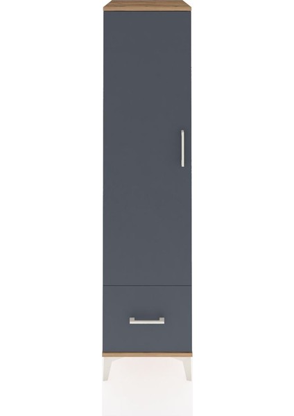 Kronos Dolap 4 Raflı Tek Çekmeceli Tek Kapaklı 44X59X182 Çam-Antrasit