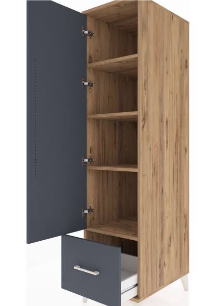 Kronos Dolap 4 Raflı Tek Çekmeceli Tek Kapaklı 44X59X182 Çam-Antrasit indirimleri