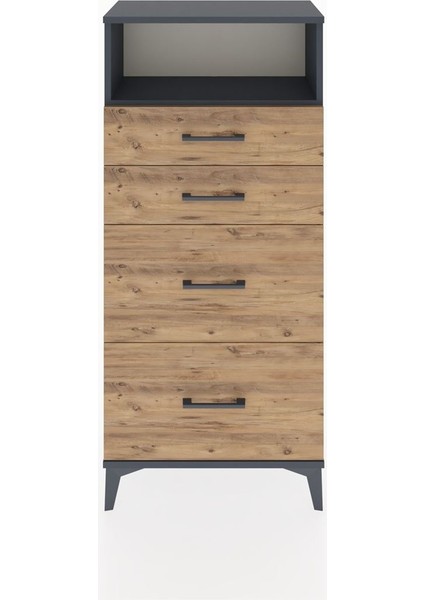 Hyperion Dolap Tek Raflı 4 Çekmeceli 60X44X134 Antrasit-Çam
