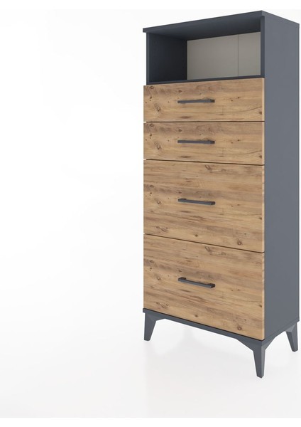 Hyperion Dolap Tek Raflı 4 Çekmeceli 60X44X134 Antrasit-Çam modelleri