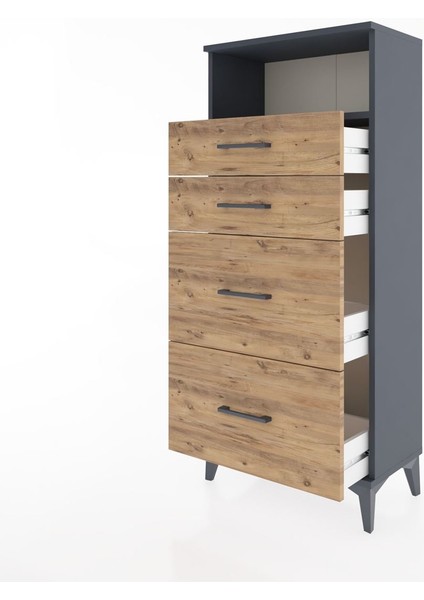 Hyperion Dolap Tek Raflı 4 Çekmeceli 60X44X134 Antrasit-Çam fırsatları