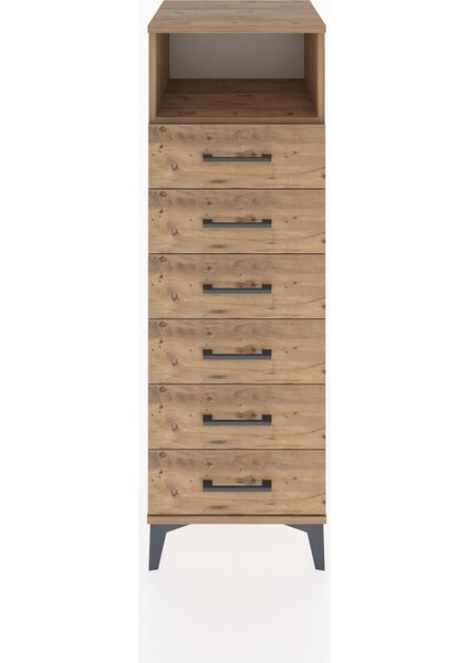 Hyperion Dolap Tek Raflı 6 Çekmeceli 44X44X134 Çam-Çam