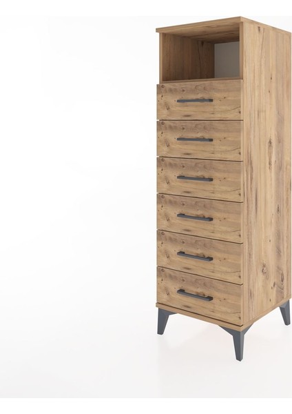 Hyperion Dolap Tek Raflı 6 Çekmeceli 44X44X134 Çam-Çam modelleri