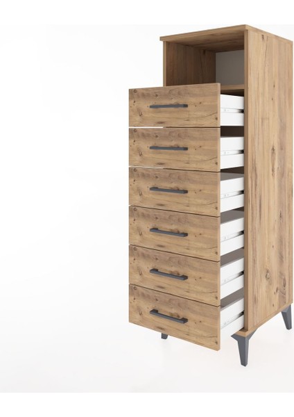 Hyperion Dolap Tek Raflı 6 Çekmeceli 44X44X134 Çam-Çam fırsatları