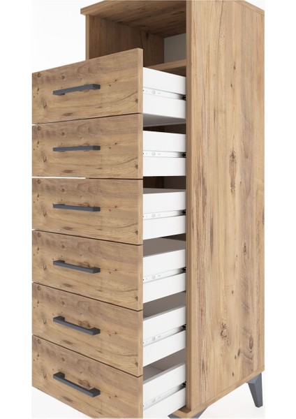 Hyperion Dolap Tek Raflı 6 Çekmeceli 44X44X134 Çam-Çam indirimleri
