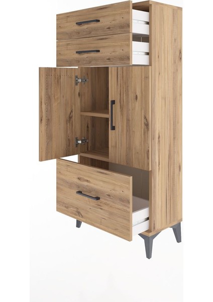 Arges Dolap 2 Raflı 3 Çekmeceli 2 Kapaklı 60X30X134 Çam-Çam fırsatları