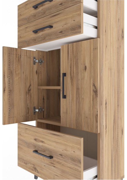Arges Dolap 2 Raflı 3 Çekmeceli 2 Kapaklı 60X30X134 Çam-Çam indirimleri