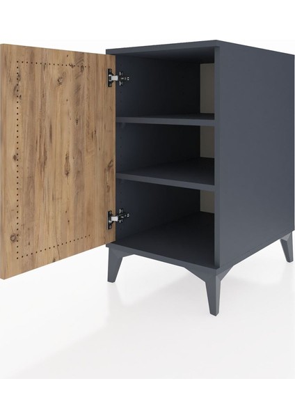 Kronos Komodin 2 Raflı Tek Kapaklı 44X59X80 Antrasit-Çam fırsatları