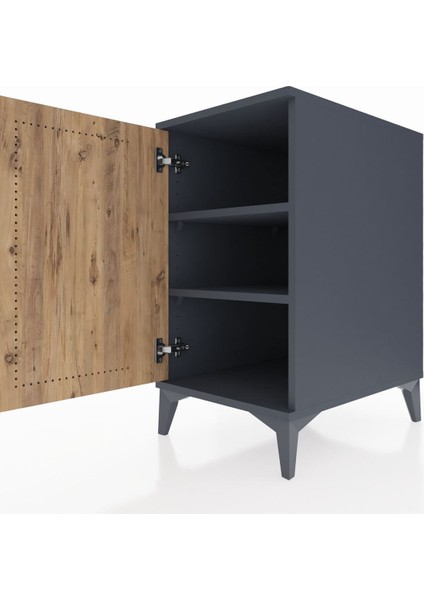 Kronos Komodin 2 Raflı Tek Kapaklı 44X59X80 Antrasit-Çam indirimleri