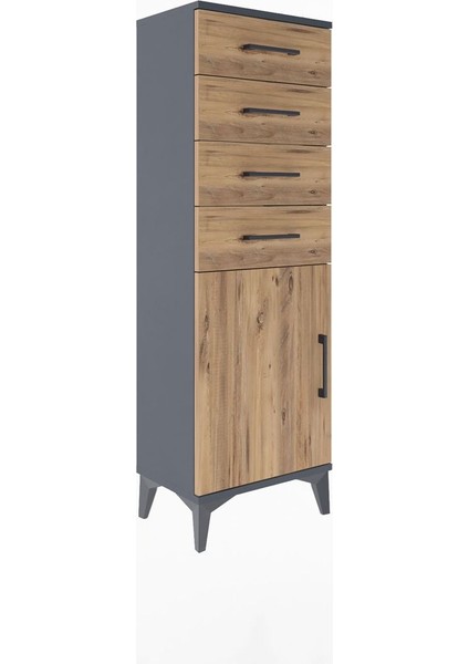 Arges Dolap Tek Raflı 4 Çekmeceli Tek Kapaklı 44X30X134 Antrasit-Çam fiyatları