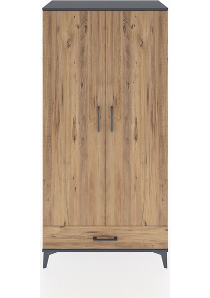 Hyperion Dolap 4 Raflı Tek Çekmeceli 2 Kapaklı 88X44X182 Antrasit-Çam