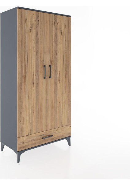 Hyperion Dolap 4 Raflı Tek Çekmeceli 2 Kapaklı 88X44X182 Antrasit-Çam fiyatları