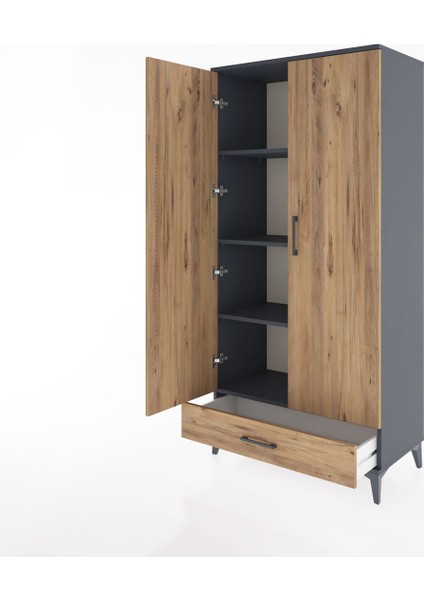 Hyperion Dolap 4 Raflı Tek Çekmeceli 2 Kapaklı 88X44X182 Antrasit-Çam fırsatları