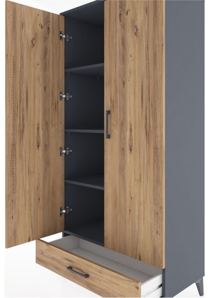 Hyperion Dolap 4 Raflı Tek Çekmeceli 2 Kapaklı 88X44X182 Antrasit-Çam indirimleri